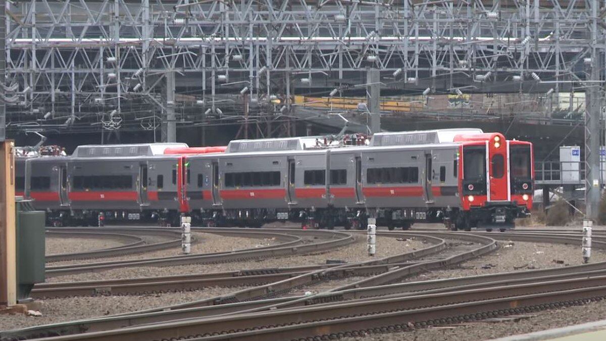 An M8 electric rail car from Metro-North.